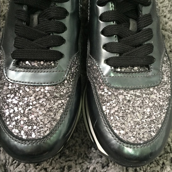 Hogan Club H222 Dark Gray Silver Glitter Sneakers - Picture 2 of 8